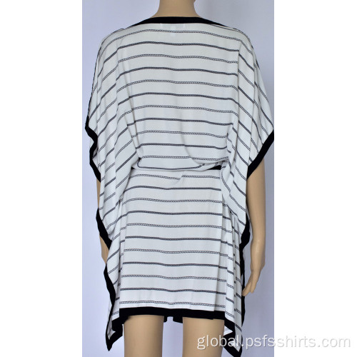 Women Striped Belted Dress Women Baggy Slimming Dress Factory